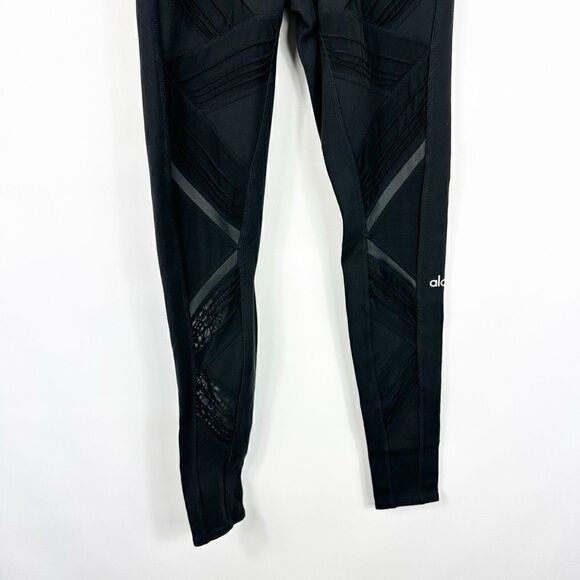 Alo Black Leggings High Rise Sheer Mesh Legs Pin Tuck Size XS Inseam 28" - Picture 4 of 12